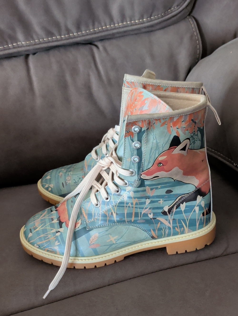 Dogo Women’s Fox Print Lace-Up Combat Boots in Teal